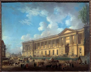 Kolonnaden i det nyligen degageerade bländskyddet. Utsikt över Paris. Målning av Pierre Demachy (1723-1807)