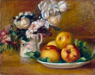 Äpplen och blommor, c1895.