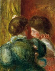 Två kvinnohuvuden eller The Lodge. Målning av Pierre Auguste Renoir (Pierre-Auguste) (1841-1919). Olja på duk. Privat samling