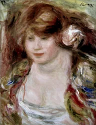Kvinna med en ros. Målning av Pierre Auguste Renoir (Pierre-Auguste Renoir