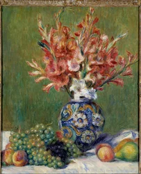 Blommor och fruktmålning av Pierre Auguste Renoir (1841-1919) 1889 privat samling