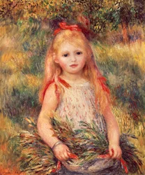 Flicka med majskärve av Pierre-Auguste Renoir (1841-1919), olja på duk, 65x54 cm