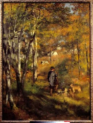 Jules Lecoeur och hans hundar i Fontainebleau-skogen. Målning av Pierre Auguste Renoir (1841-1919)