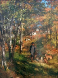 Målaren Jules Le Coeur och hans hundar i skogen Fo
