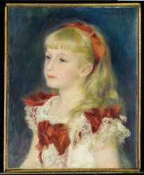 Mademoiselle Grimprel med det röda bandet (Helene Grimprel, ca 1873-?) - Målning av Pierre Auguste Renoir (1841-1919), olja på duk (45x35 cm)