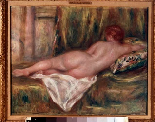 Naken kvinna sedd bakifrån eller vilande efter badet, målning av Pierre-Auguste Renoir (1841-1919), 1909, H. 0,41 x 0,52 m, Paris, Musée d