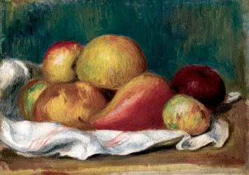 Stilleben med äpplen och päron. Målning av Pierre Auguste Renoir (Pierre-Auguste Renoir