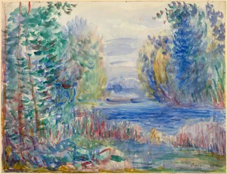 ""Paysage de riviere"" (flodlandskap) Akvarell av Pierre Auguste Renoir (1841-1919) 1890 Dim 25,4x33,8 cm Albertina, Wien