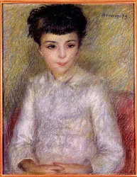 Porträtt av en ung flicka. Målning av Pierre Auguste Renoir (1841-1919)