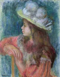 Sittande ung flicka med vit hatt, 1884