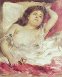 Halvnaken kvinna i säng: Rosen, före 1872