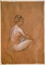 Sittande badare. Målning av Pierre Auguste Renoir (Pierre-Auguste