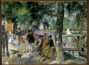 Simma i Seine eller "La Grenouillere". Caféboll nära Chatou. Målning av Pierre Auguste Renoir (1841-1919) 1860 Moskva, Pushkin-museet