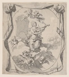 St. Cecilia på molnen upprätthålls av änglar, 1696., 1696.