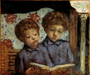 Barn Jean och Charles Terrace läser målning av Pierre Bonnard (1867-1947) 1900-talets privata samling