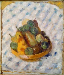 Frukt Stilleben av päron och plommon. Målning av Pierre Bonnard (1867-1947) 1920 Zürich, samling Gustav Zumsteg