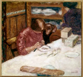 Interiör Kvinna upptagen med inhemska fläckar. Målning av Pierre Bonnard (1867-1947) 1914 Privat samling