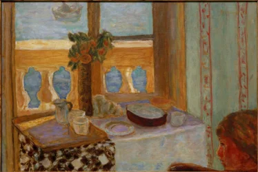 Interiör på balkongen / Ljus interiör / Kvinna nära ett fönster / Fönster öppet mot havet (Antibes)