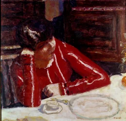 Det röda livstycket Målning av Pierre Bonnard (1867-1947) 1925 Paris nationalmuseum för modern konst