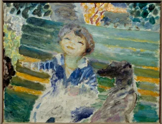Liten flicka med hunden Målning av Pierre Bonnard (1867-1947) 1930 privat samling
