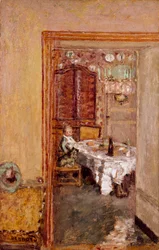 Liten pojke i matsalen. Målning av Pierre Bonnard (1867-1947) 1898 Engelsk privat samling