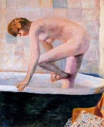 Rosa nakenmodell i badkaret, omkring 1924