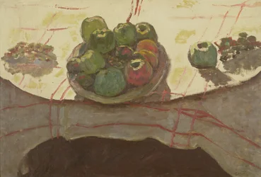 Tallrik med äpplen på ett bord, ca 1910-12 (olja på duk)