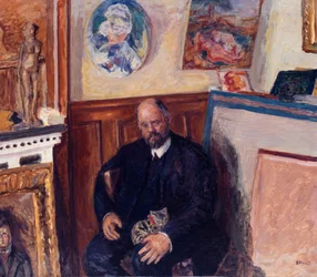 Porträtt av Ambroise Vollard 1865-1939 med sin katt, ca. 1924.