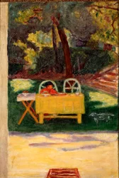 Provsmakning i trädgården. Målning av Pierre Bonnard (1867-1947), cirka 1910. Olja på duk, Sol: 65x44cm Milano, Privat samling