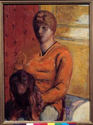 Hundkvinnan. Målning av Pierre Bonnard (1867-1947), 1900-talet. Grenoble, Musee des Beaux Arts.