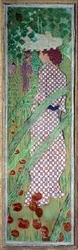 Kvinna med kvadrilleklänning Målning av Pierre Bonnard (1867-1947) 1891 Dim. 1,6x0,48 m Paris, musee d