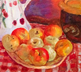 Gula och röda äpplen, detalj