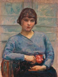 Ung flicka i blått med en ros, ca 1916 (olja på duk)