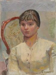 Ung kvinna i en fåtölj (studie); Ung kvinna i en fåtölj (studie), ca 1916 (olja på duk)
