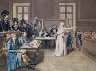 Marie Antoinette av Österrike (1755-93) dömd av revolutionsdomstolen den 16 oktober 1793, graverad av Casenave, 1794