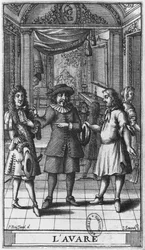 Moliere som Harpagon, frontispiceillustration från 