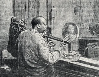 En medaljör som använder en sorts strömavtagarefräsmaskin Gravyr från "Excursion a travers les metiers" av Pierre Calmette Private Collection