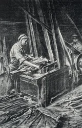 Peausserie, le corroyage: läderarbete, uppmjukning av djurskinn i en fylligare Gravyr från Pierre Calmette Collection privee