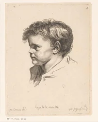 Huvudet av ett litet barn, vänt till vänster La petite Nanette (titel på objekt) Huvuden för olika figurer (serietitel) ir. Cahier de Têtes de différens Caracteres (serietitel)
