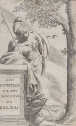 Frontispice, från Intervjuer med den sene herr Balzac Les Entretiens de Feu Monsieur d..., 1660.