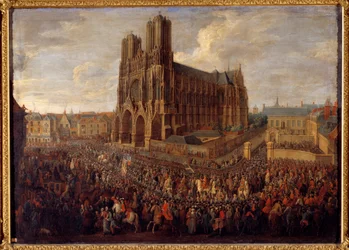 Kavalkad som leder Ludvig XV till Abbey Saint Remy of Reims 26 oktober 1722 Målning av Pierre Denis Martin