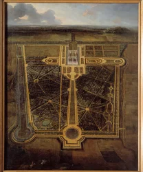 Perspektivvy av ett slott och en park a la francaise Målning av Pierre Denis Martin (1663-1742) 1711 Rouen, Musee des Beaux Arts
