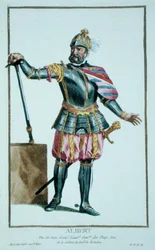 Albert den djärve (1443-1500) hertig av Sachsen från Receuil des Estampes, representerande rangen och digniterna, enligt kostymen för alla existerande nationer, publicerad 1780 (handfärgad gravyr)