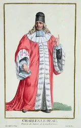 Charles le Beau (1701-78) från "Receuil des Estampes, Representant les Rangs et les Dignites, suivant le Costume de toutes les Nations existantes", publicerad 1780 (handkolorerad gravyr).