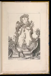 Kartusch och fontän med Venus och Amor
