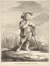 Liten pojke med lie, från First Book of Figures efter Manu...s porslin, 1757.