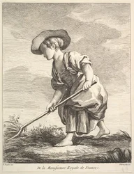 Liten flicka som utför jordbruksarbete, från First Book of Figures efter porslin från M..., 1757.