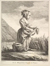 Liten flicka med ett kärl vid fötterna, från Premier Livre de Figures daprès les porcelain..., 1757.