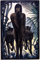 Mowgli och vargarna i djungeln. Rudyard Kipling "Djungelboken"