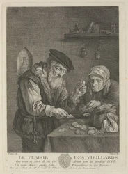 Ålderdomens nöjen efter målningen av David Teniers den yngre, mitten av 1700-talet.